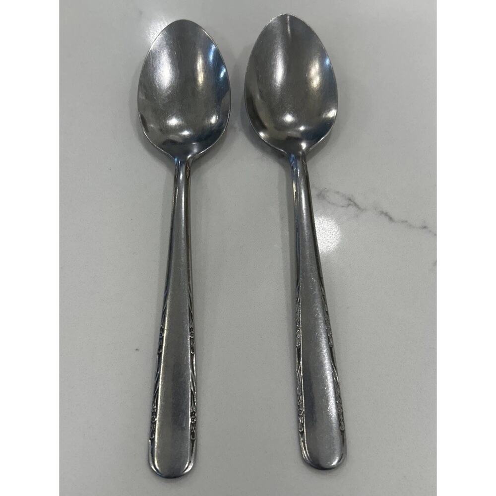 Vintage‎ Imperial 18/10 Stainless IMI32 Dessert Spoons Set of 2 Flatware USA MCM